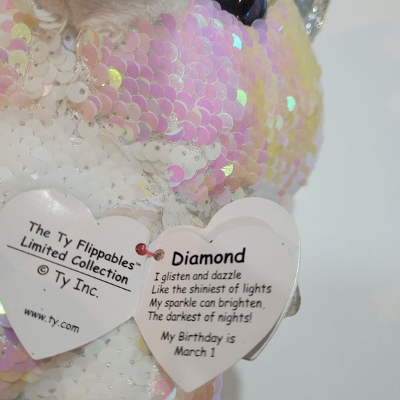 Ty Flippables Unicorn Diamond EUC 10 Inches Tall White Pink Sequins - Picture 11 of 12